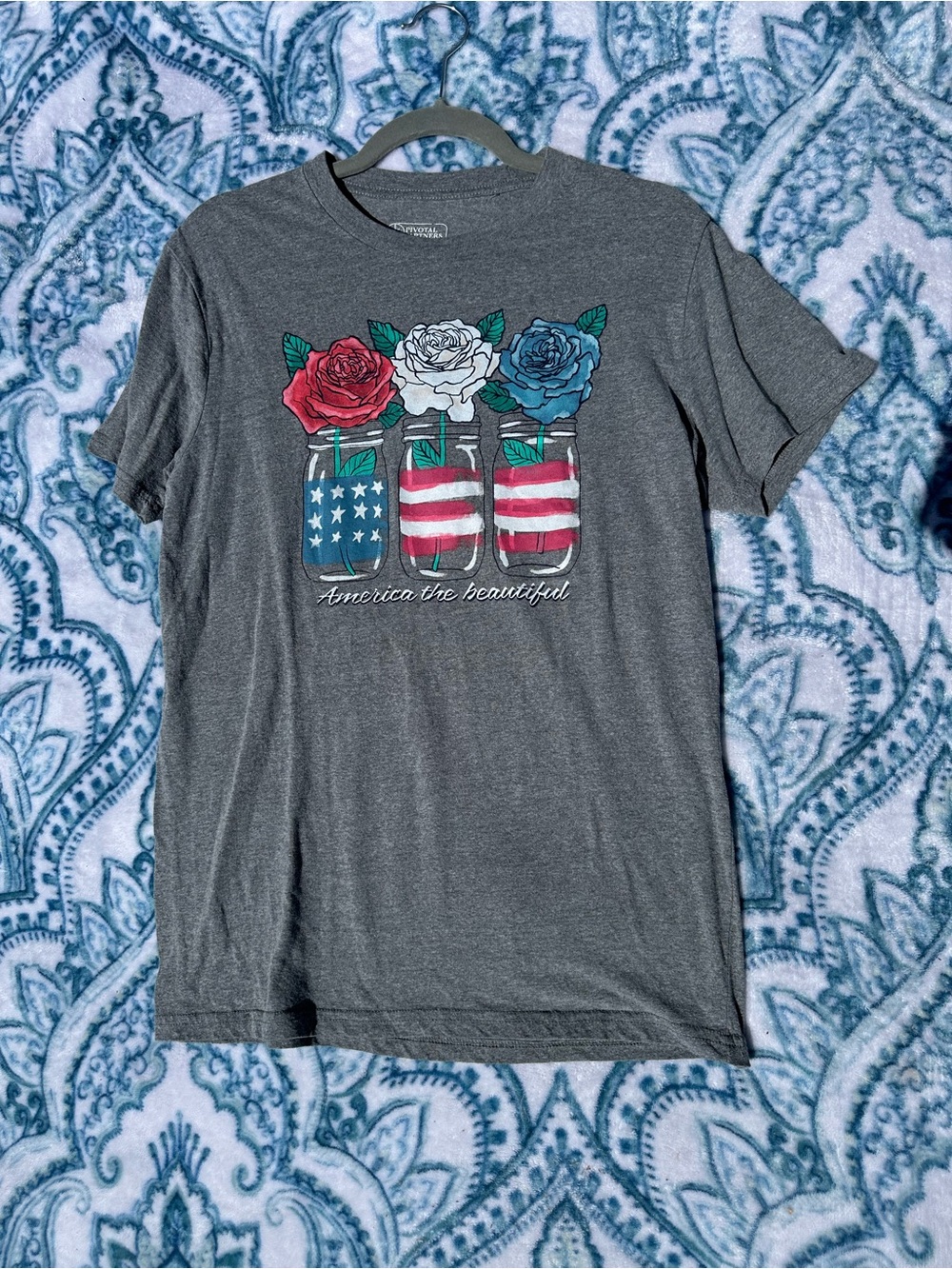 Pivotal Partners Gray Floral USA mason jar 4th of July Graphic Tee
